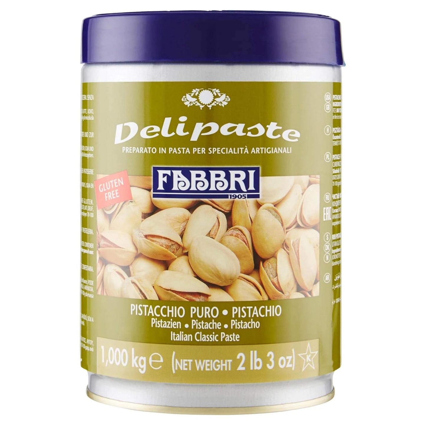 Fabbri Delipaste Pure Pistachio, Flavoring Compound for Gelato, Ice Cream, Soft Serve, Pastry and Confectionary - 1 Tin of 2.2 lb