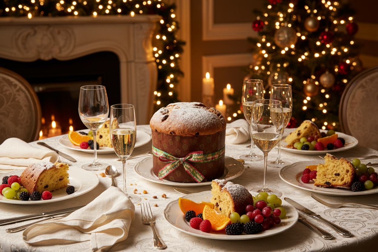 can the plates have fruit and a slice of panettone on it and look like the diinner has already been eaten