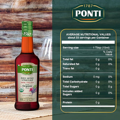 Ponti 100% Italian Red Wine Vinegar Organic 16.9 Fl Oz