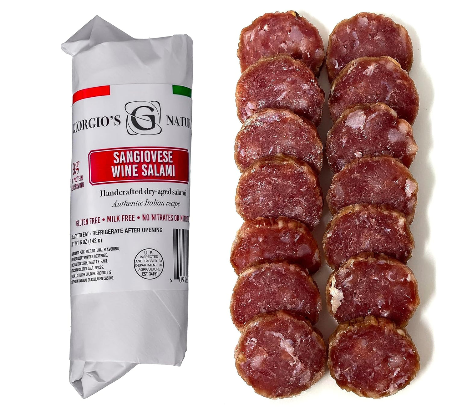 Giorgio's Naturals, Sangiovese Wine Salami 5oz