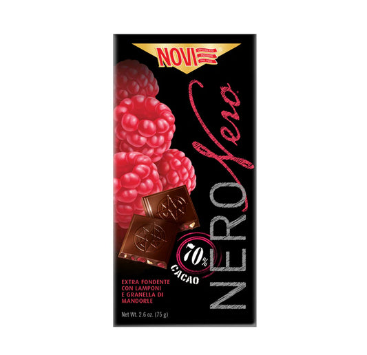 Cioccolato Novi NERO NERO Raspberry Almond Dark Chocolate Bar