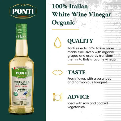 Ponti 100% Italian White Wine Vinegar Organic 16.9 Fl Oz