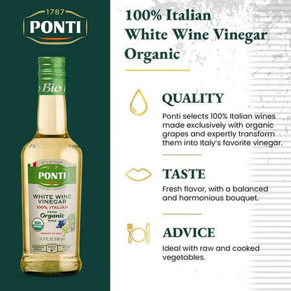 Ponti 100% Italian White Wine Vinegar Organic 16.9 Fl Oz