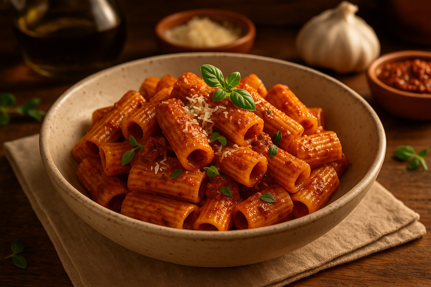 Rigatoni with Pesto Rosso